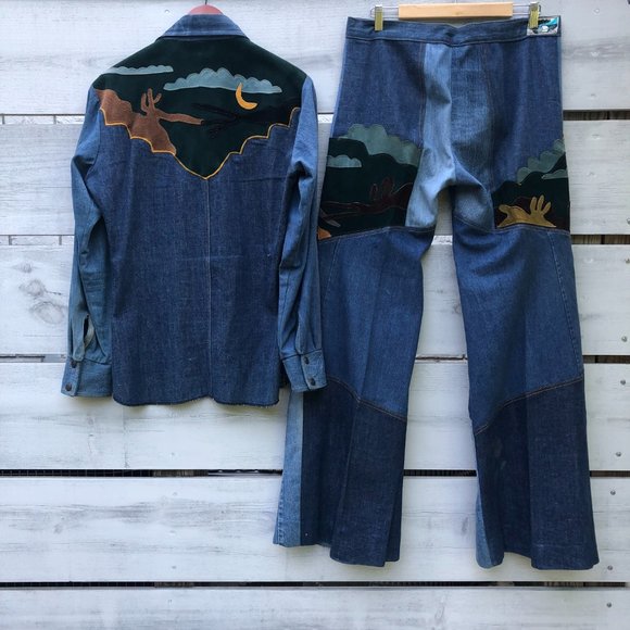 Antonio Giuseppe Vintage 1976 One-of-A-Kind Denim & Leather Suit Hippie Rare - Picture 3 of 17